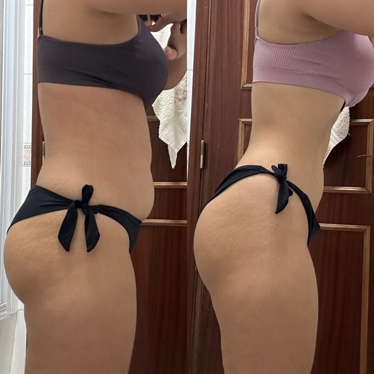 Beatriz, aluna em Portugal: antes e depois de 2 meses, de lado